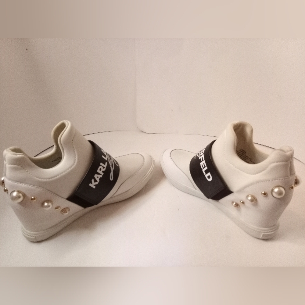 Karl lagerfeld Paris Charsi Women’s 8.5 White Pearl High Heel Sneakers SF - Picture 3 of 13